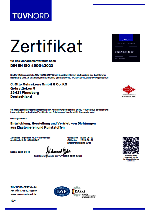 Zertifikat DIN ISO 45001: 2023 Zertifikat DIN ISO 45001: 2023