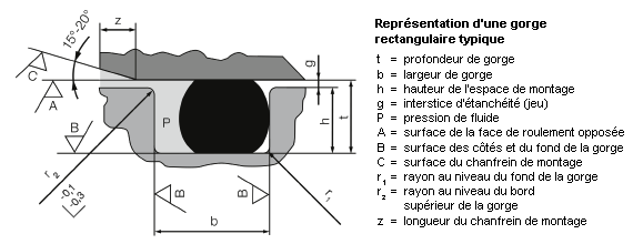 Joint torique profondeur de gorge t, largeur de gorge b